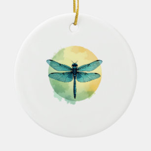 Beautiful Green Dragonfly Watercolor Art Insect Lo Ceramic Ornament