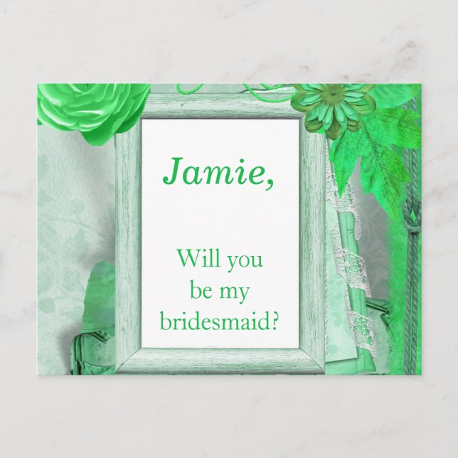 Beautiful Green floral Bridesmaid Invitation (Front)