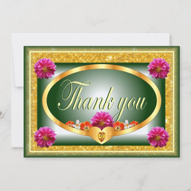 Beautiful green floral design thank you card (Front)