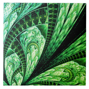 Beautiful Green Fractal Design Digital Art Tile