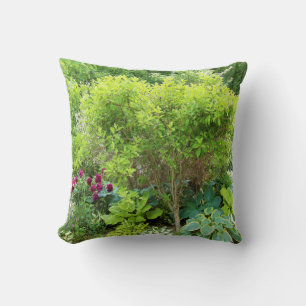 Beautiful Green Garden Landscape with Hostas Throw Pillow