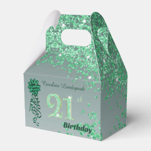 Beautiful Green Glitter Ribbon 21st Birthday Favor Box