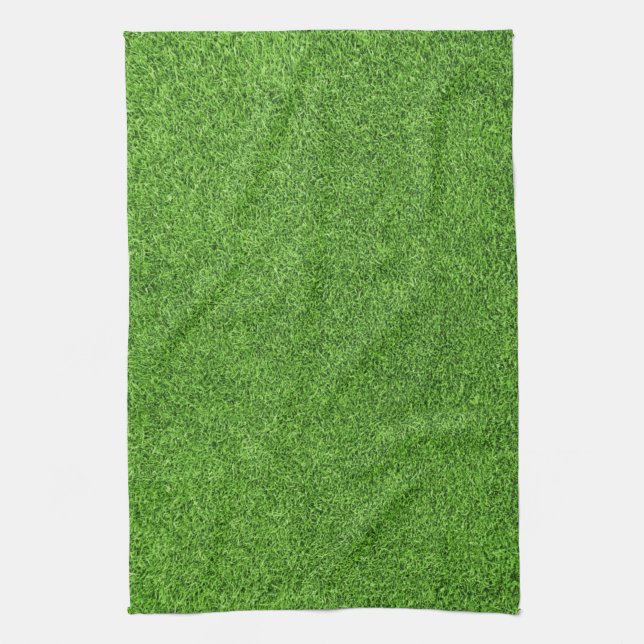 Beautiful green grass texture from golf course kitchen towel (Vertical)