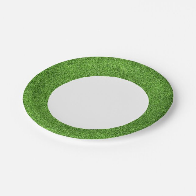 Beautiful green grass texture from golf course paper plate (Angled)