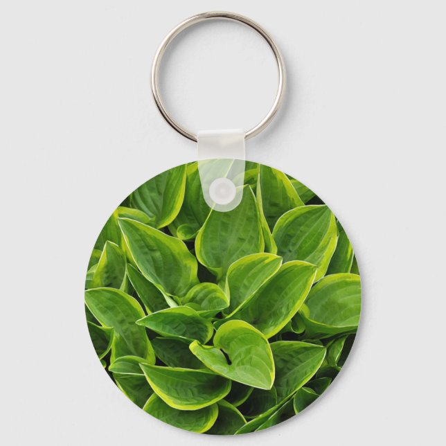 Beautiful green hosta plant keychain (Front)