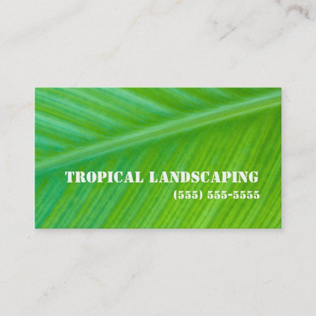 Beautiful Green Leaf Macro Landscaping Business Card (Front)