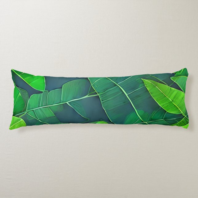 Beautiful Green Leaves Pattern Body Pillow (Front)