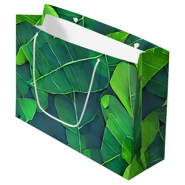 Beautiful Green Leaves Pattern Large Gift Bag (Front Angled)