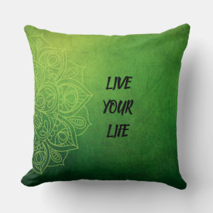 Beautiful Green Mandala with Quote Throw Pillow