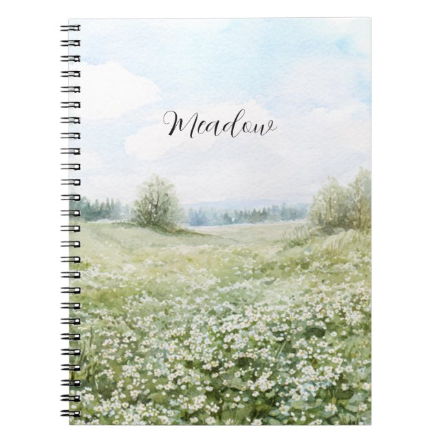 Beautiful Green Meadow Flowers Blue Sky Notebook (Front)