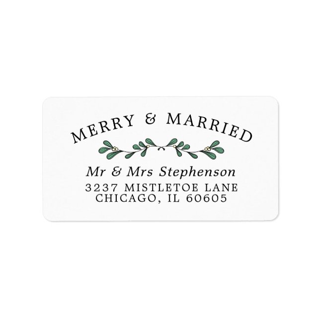 Beautiful Green Mistletoe Merry Married Christmas Label (Front)