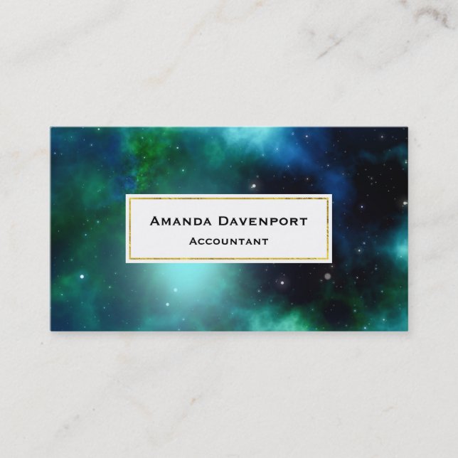 Beautiful Green Nebula filled with Stars Business Card (Front)