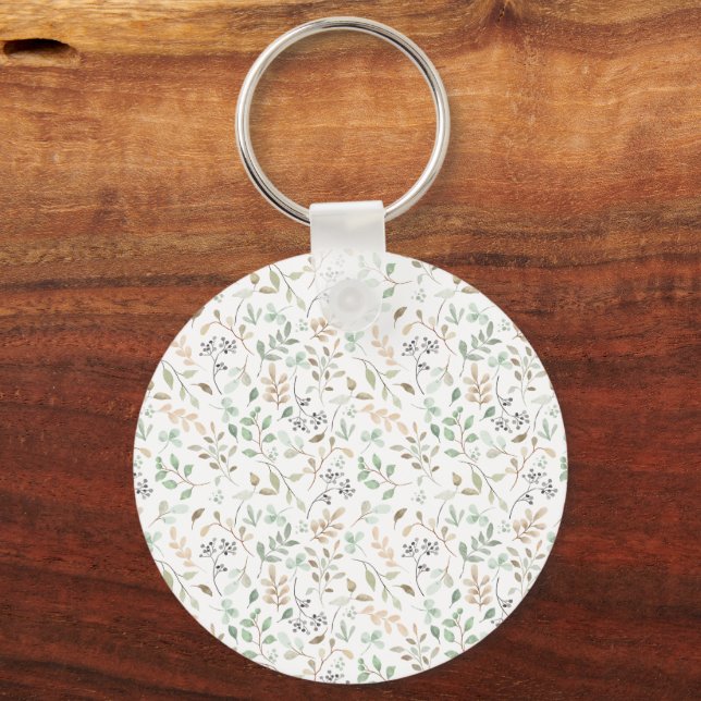 Beautiful Green Orange Blossom Flower Pattern Keychain (Front)