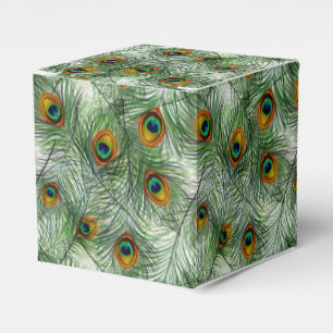 Beautiful Green Peacock Feather Favor Box