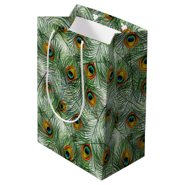 Beautiful Green Peacock Feather Medium Gift Bag (Back Angled)