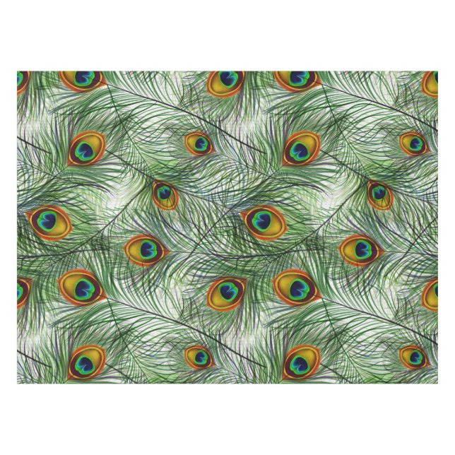 Beautiful Green Peacock Feather Tablecloth (Front (Horizontal))