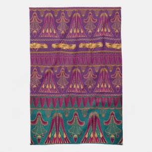 Beautiful green purple Ancient Egyptian pattern Kitchen Towel