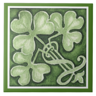 Beautiful Green Shamrock Irish Celtic Clovers Tile