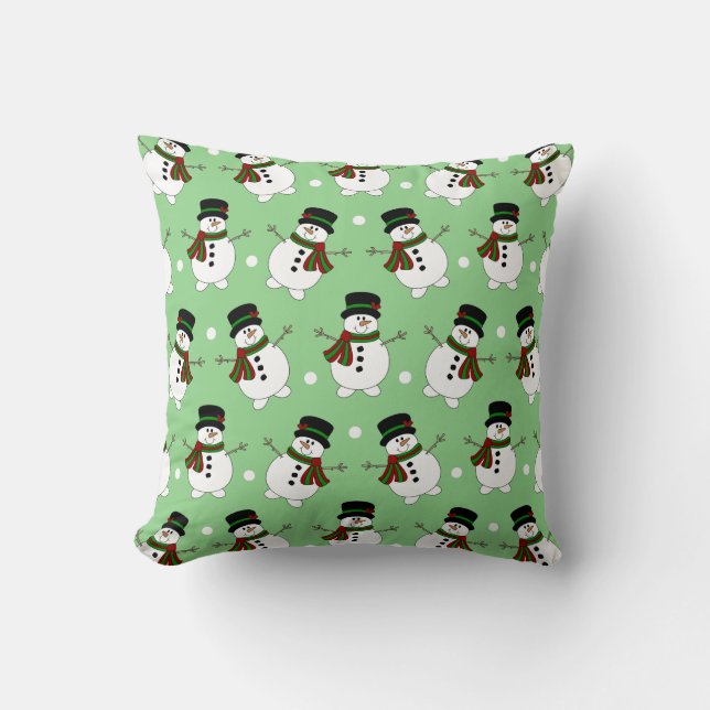 Beautiful Green Snowman Pillow (Front)