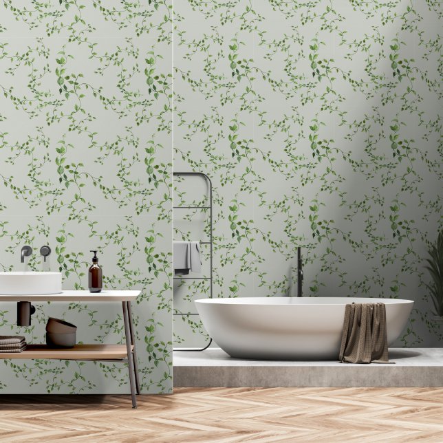 Beautiful Green Vines on  Green  Wallpaper (Bathroom)