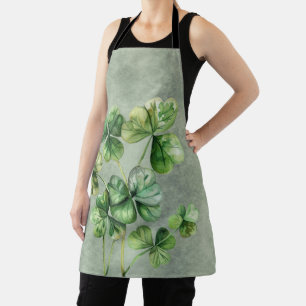 Beautiful Green Watercolor Shamrock Apron