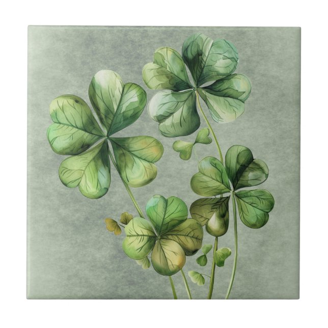 Beautiful Green Watercolor Shamrock Tile (Front)