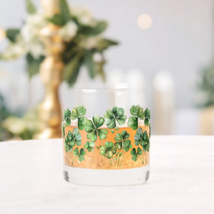Beautiful Green Watercolor Shamrock Whiskey Glass
