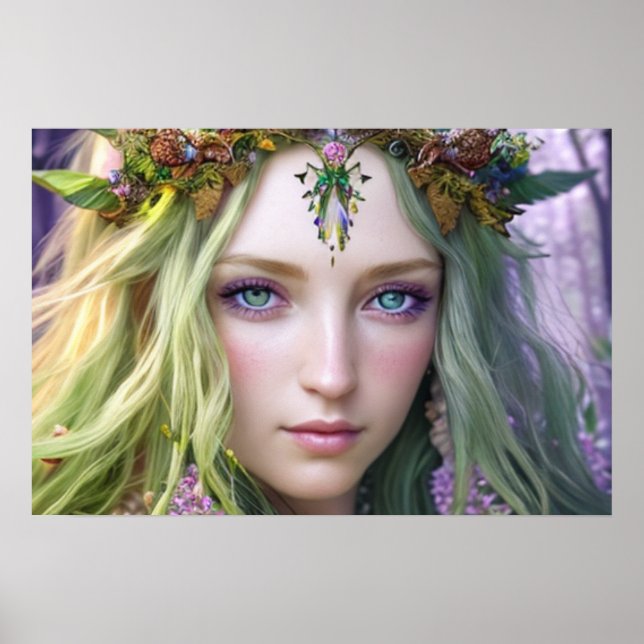 Beautiful Green-White Haired Druid Colourful Poste Poster (Front)