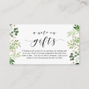Beautiful greenery, Black font, A note on gifts Enclosure Card