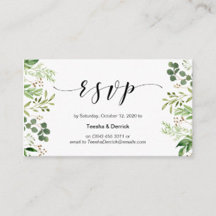 Beautiful greenery, Black Script, Wedding RSVP Enclosure Card