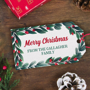 Beautiful Greenery Frame Merry Christmas From Gift Tags