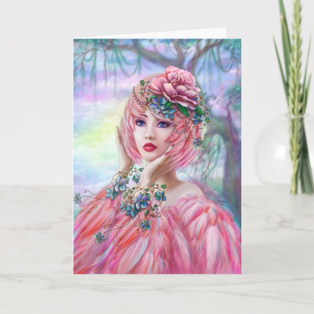 Beautiful Greeting Card Flamingo Girl (Front)
