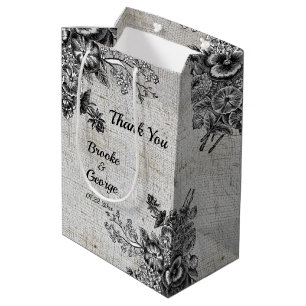 Beautiful Grey & Black Artistic Flowers Medium Gif Medium Gift Bag