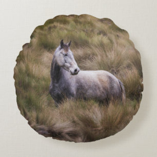 Beautiful Grey Coloured Horse Round Pillow