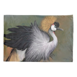 Beautiful Grey Crowned Crane - Migned Painting Art Pillowcase