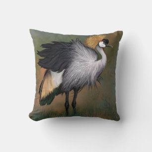 Beautiful Grey Crowned Crane - Migned Painting Art Throw Pillow