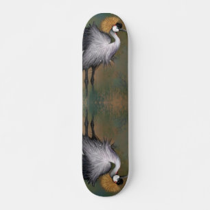 Beautiful Grey Crowned Crane - Migned Painting Skateboard