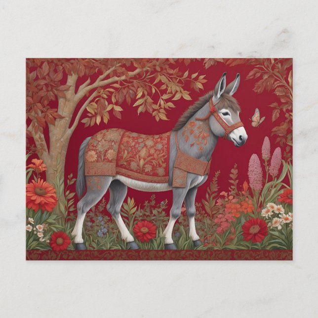 Beautiful Grey Donkey Red Countryside  Postcard (Front)