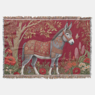 Beautiful Grey Donkey Red Countryside  Throw Blanket
