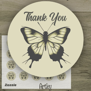 Beautiful Grey Minimalist Butterfly Thank You Classic Round Sticker