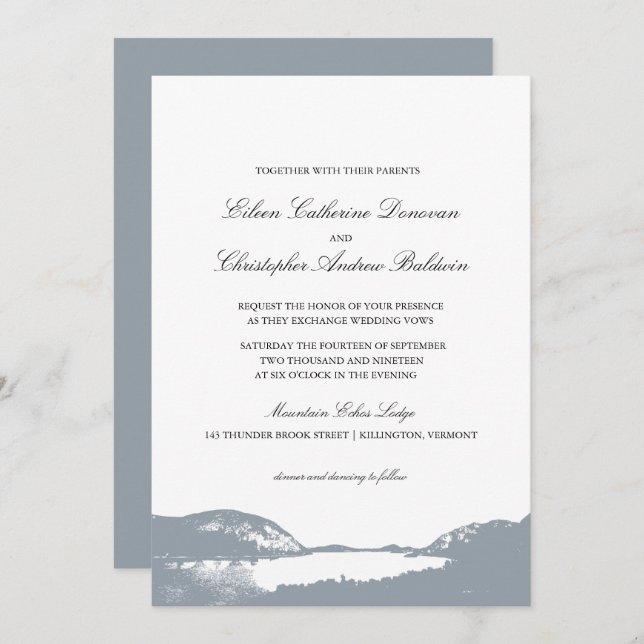 Beautiful Grey Mountain Lake | Wedding Invitation (Front/Back)