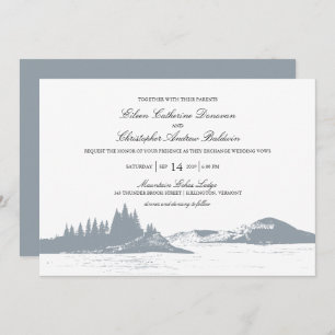 Beautiful Grey Mountain Pine Trees Lake   Wedding Invitation