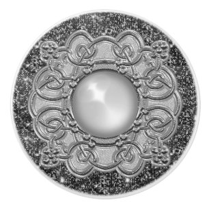 Beautiful Grey Silver with Jewel Design  Ceramic Knob