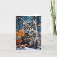 Beautiful Grey Tabby Cat Fall Leaves Blank 