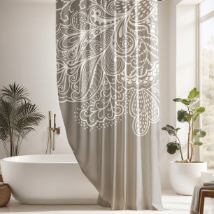 Beautiful Grey & WhiteVintage Lace shower Curtain