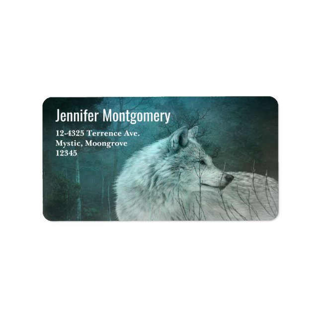 Beautiful Grey Wolf in a Dark Forest Address Label (Front)