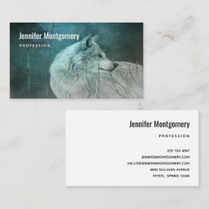 Beautiful Grey Wolf in a Dark Forest Business Card