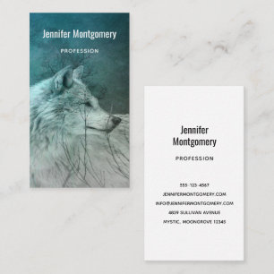 Beautiful Grey Wolf in a Dark Forest Business Card