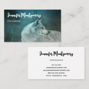 Beautiful Grey Wolf in a Dark Forest Business Card