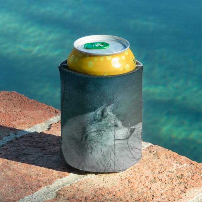 Beautiful Grey Wolf in a Dark Forest Can Cooler (In Situ Pool)